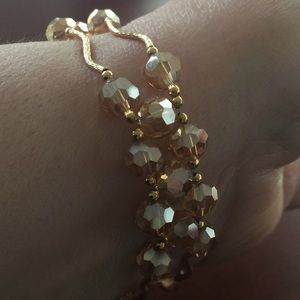 Crystal beige color gold tone one piece Bracelet